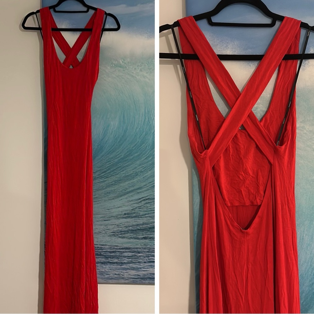 Red maxi dress with strappy back
